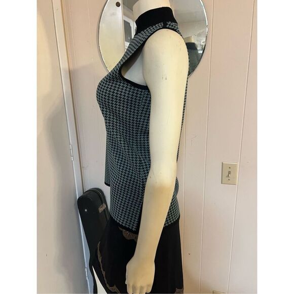 Exclusively Misook Dusty Blue & Black Herringbone Sleeveless Shell S - Picture 4 of 7